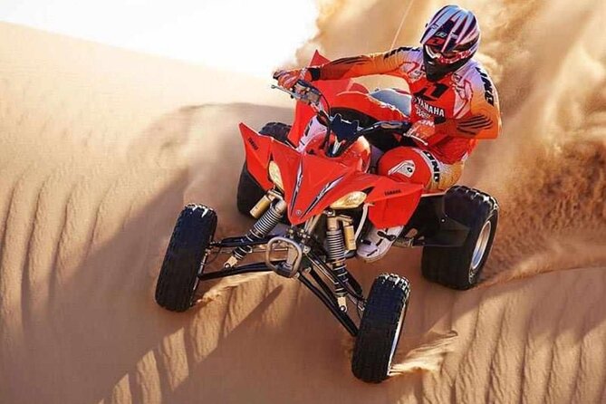 Desert Safari Dubai 25 minutes Quad Bike Free Camel Ride BBQ Dinner - From Dubai hotel to open desert