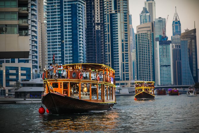 Dinner Cruise in Dubai Marina onboard Alexandra Dhow - Seeing Cayan Tower from the canal
