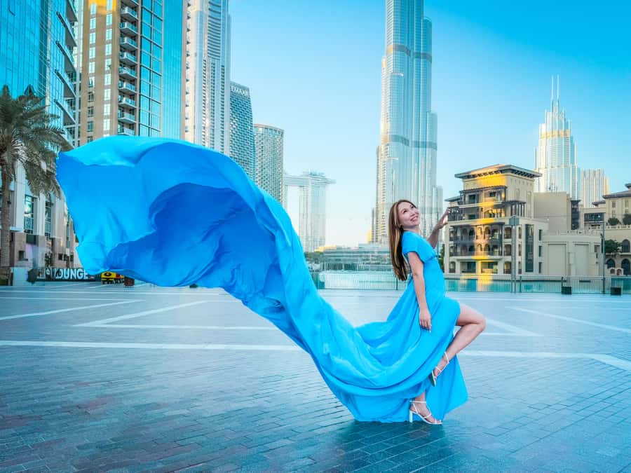 Dubai: Burj Khalifa Flying Dress Videography Shoot - Seven stops in one hour