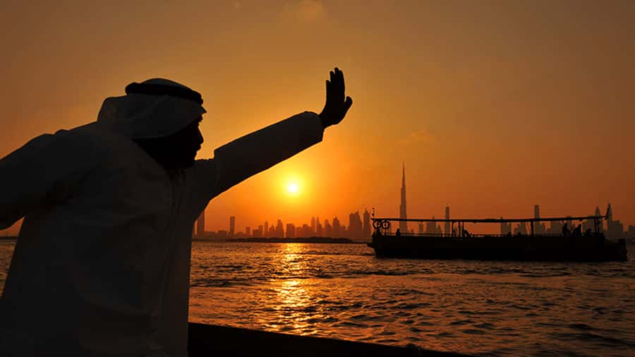 Dubai: Burj Khalifa Sunset on an Abra - Cruising the Dubai Water Canal