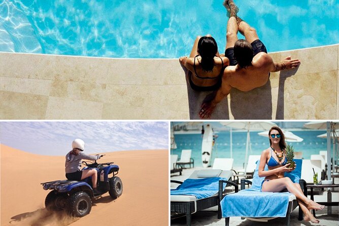 Dubai Desert Adventure: Red Dunes Guided Quad/Polaris ATV & BBQ - Sandboarding down the golden dunes