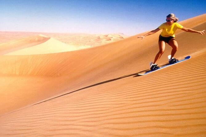 Dubai Desert Safari 20 mins Dune Bashing BBQ Live Show Camel Ride - Camel Riding and Sand Boarding