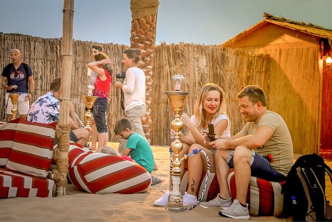 Dubai Desert Safari Dune Bashing, Camel Ride, Sand Boarding, BBQ Dinner. - Qahwa, tea, and an all-you-can-drink break