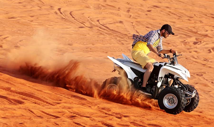 Dubai: Desert Safari, Quad Bike, Sandboarding, Camels & BBQ - Arabic coffee, dates and the desert camp