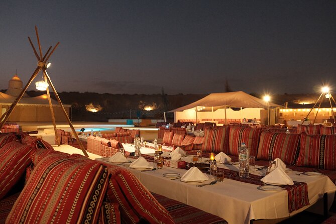 Dubai Desert Safari with Desert Camp Dinner, Camel Ride & Shows - Transport, Timing and Group Size