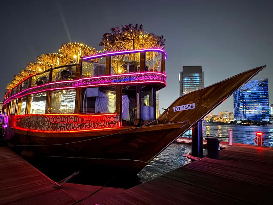 Dubai Dhow Cruise Creek,Marina Shows,Buffet & Drinks options - Two Dubai nights, two very different views