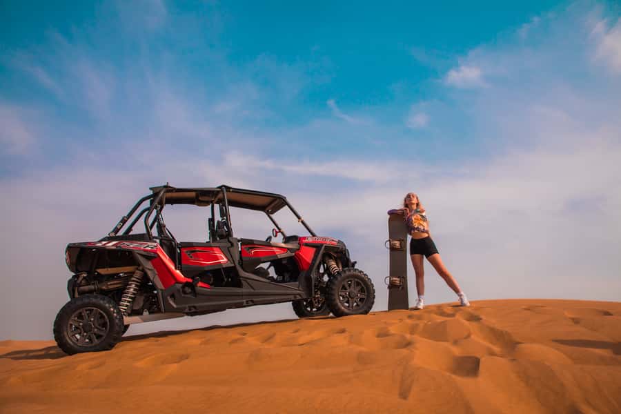 Dubai: Dune Buggy Desert Safari, Camel Ride & Sandboarding - One hour of self-driven dune buggy riding