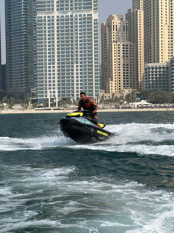 Dubai East: Guided JetsKi Ride with Sound System! - Jumeirah Beach Residence from the water