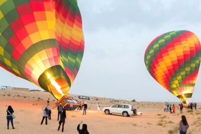 Dubai Hot Air Balloon Ride with Breakfast, Falconry & Camel Ride
