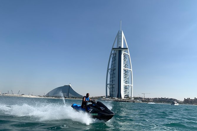 Dubai: Jet ski Adventure Rides Burj Al Arab, Burj Khalifa & Atlantis - Dubai Marina and the distant Burj Khalifa view