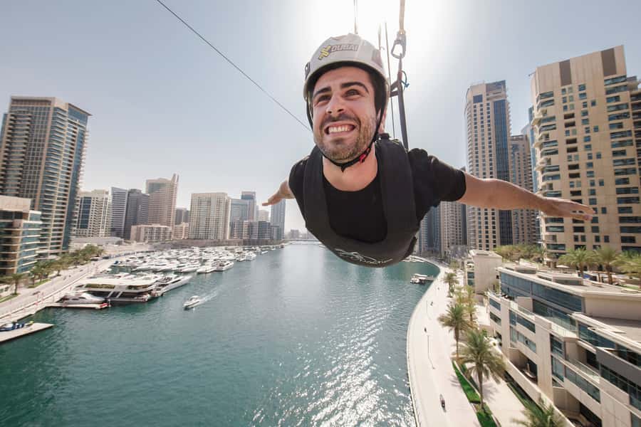 Dubai: Marina Ziplining with Photos, Video and Meal - Getting ready for the 170-meter launch