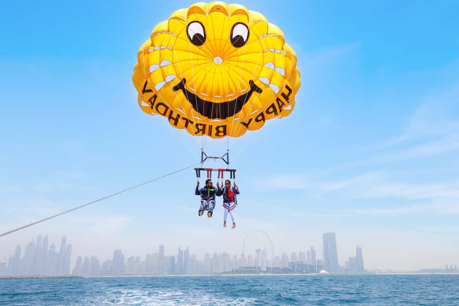 Dubai: Parasailing with Happy birthday Parachute JBR & Palm - The 200-meter climb above JBR