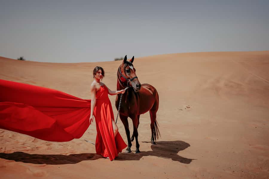 Dubai: Private Flying Dress Photography and Dune Drive Trip - From Dubai pickup to the open dunes