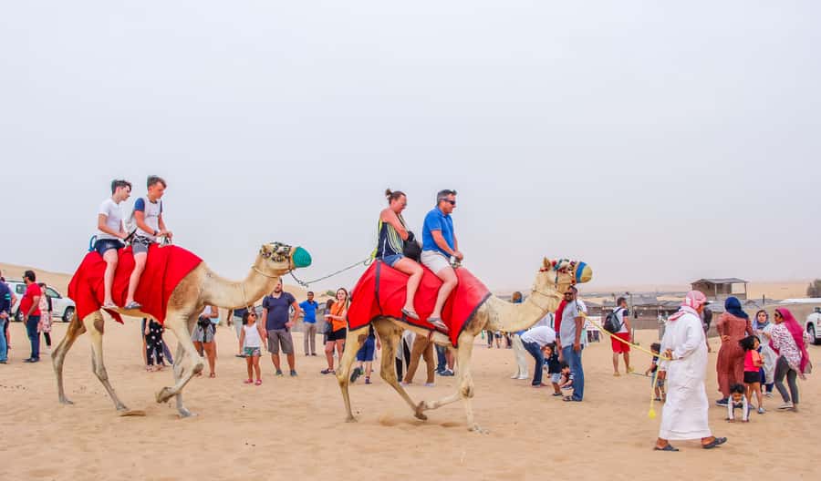 Dubai Sunrise Desert Camel Trek with Breakfast - Riding into the Lahbab Desert