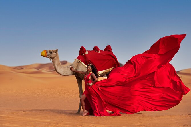 Flying dress photoshoot activity in Dubai - The red sand desert as your backdrop