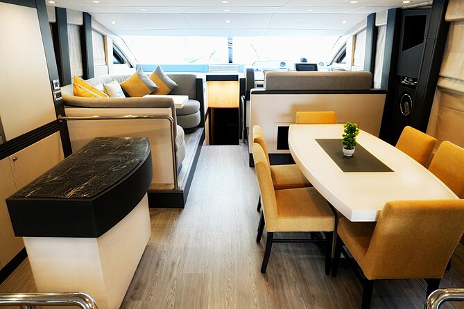 Majesty 77ft Diamond Dust — Dubai's best yacht rental - Ain Dubai, the Burj Al Arab, and the open coast