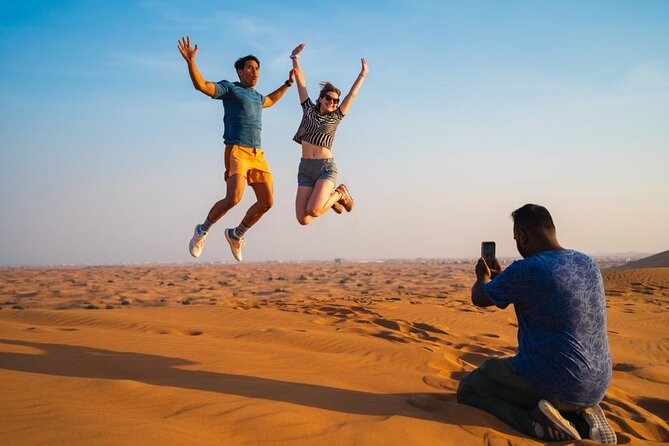 "Morning Desert Safari with Camel Farm visits & Arabic Treats" - Sandboarding on the Lahbab dunes