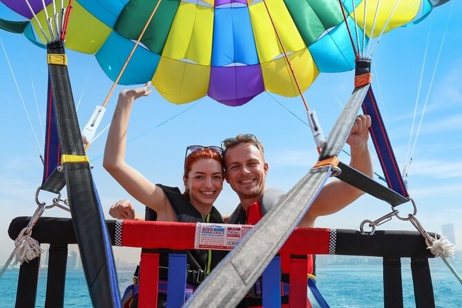 Parasailing in Dubai with Palm Jumeirah and JBR Beach views - The 15-minute ride from Dubai Harbour to JBR Beach
