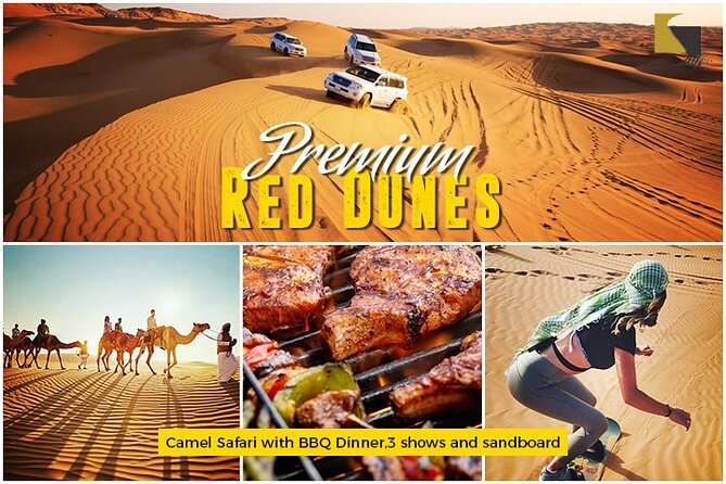 Premium Desert Safari Dubai: Desert Camping & Dune Bashing - Camel Riding and Sandboarding at Camp