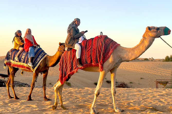 Premium Desert Safari Dubai with BBQ and ATV - Camel riding and the desert at sunset