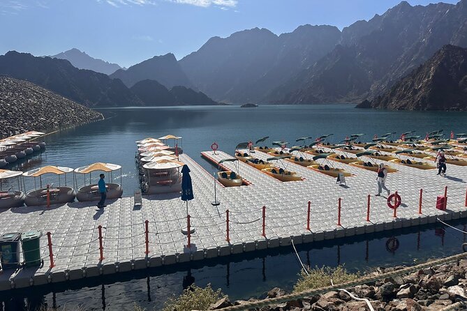 Private Full Day Hatta Visit Dam Heritage Village Lake - Hatta Dam: blue water below the bare mountains