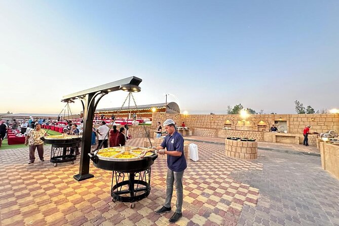 Thrilling dune bashing with VIP Desert camp delicious BBQ & shows - Camel rides, sandboarding, and Arabic-style photographs